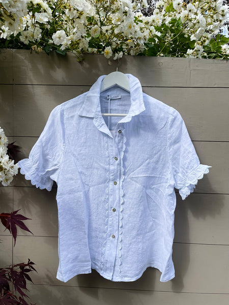 White Cropped Sleeve Shirt