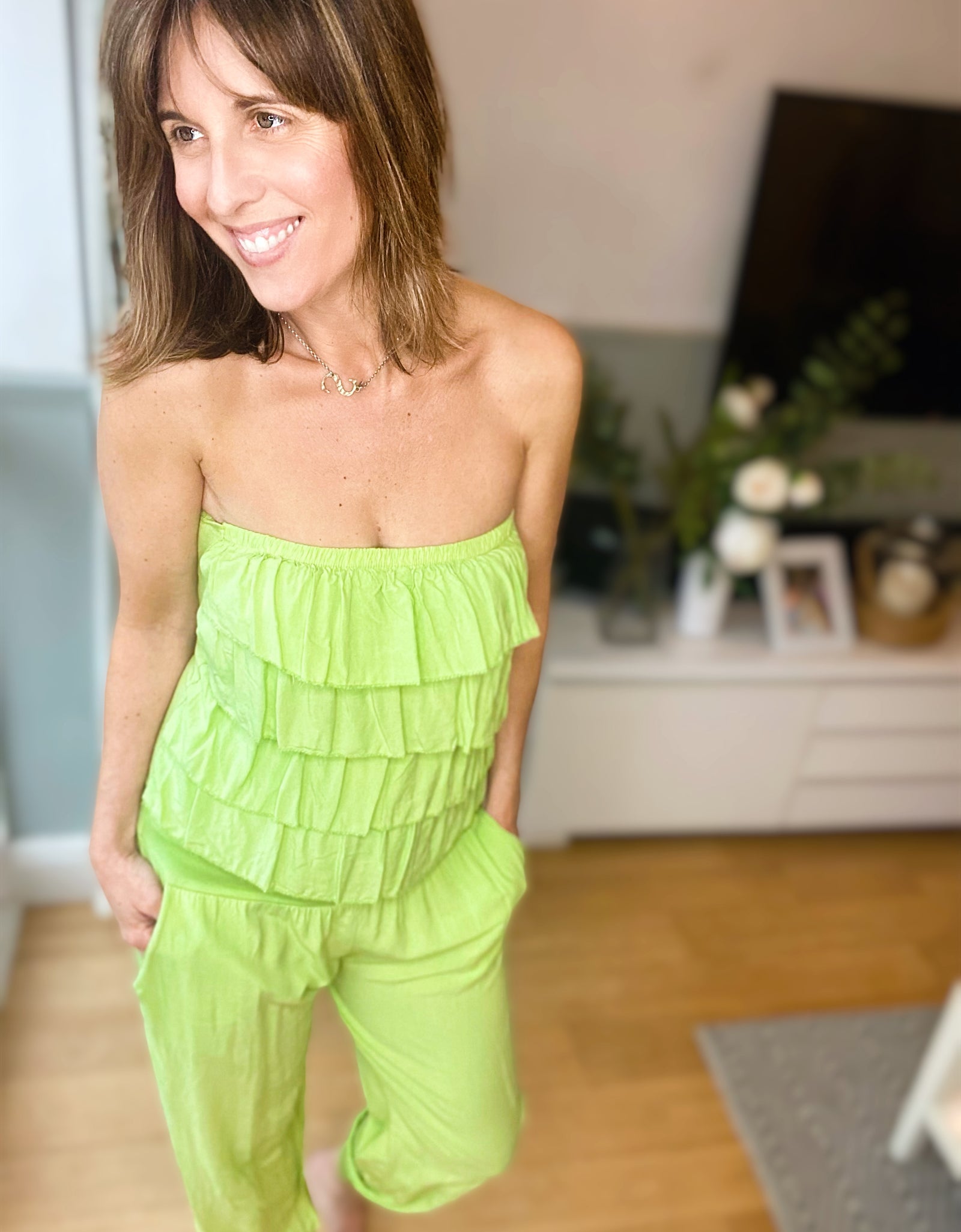 Neon Green Frill Jumpsuit