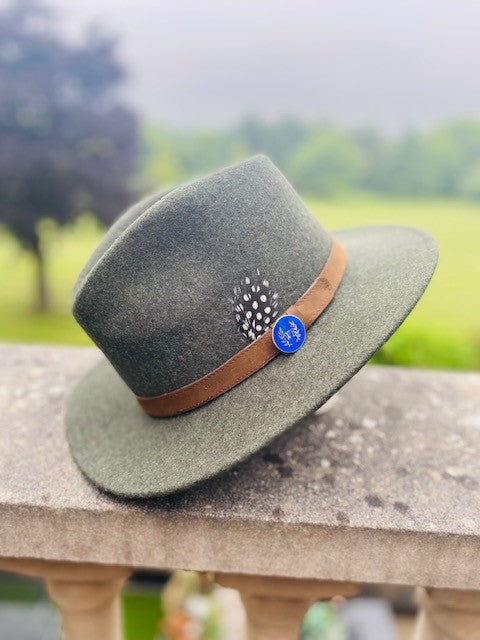 Mens Straw Fedora with Blue & Red Striped Band