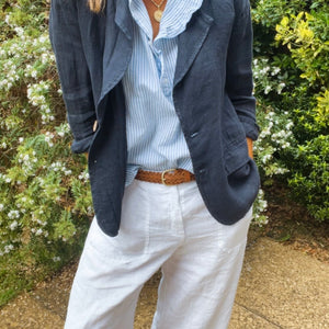 Linen Blazer - navy