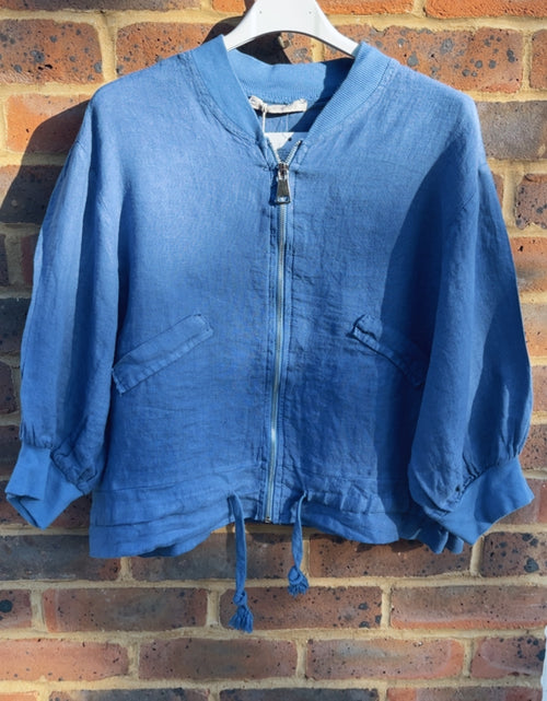 Load image into Gallery viewer, Linen Bomber Jacket - denim
