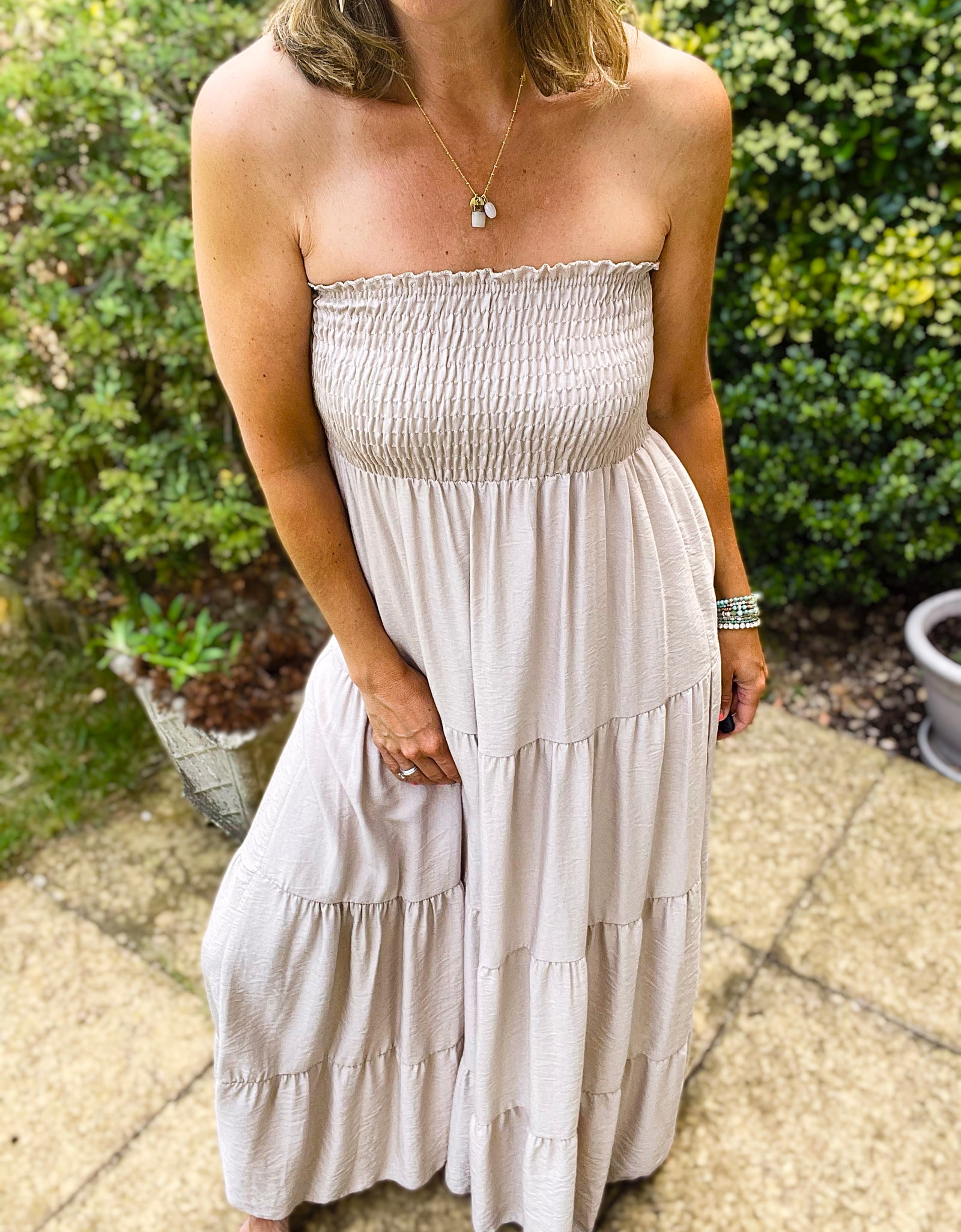 Beige Tiered Maxi Dress
