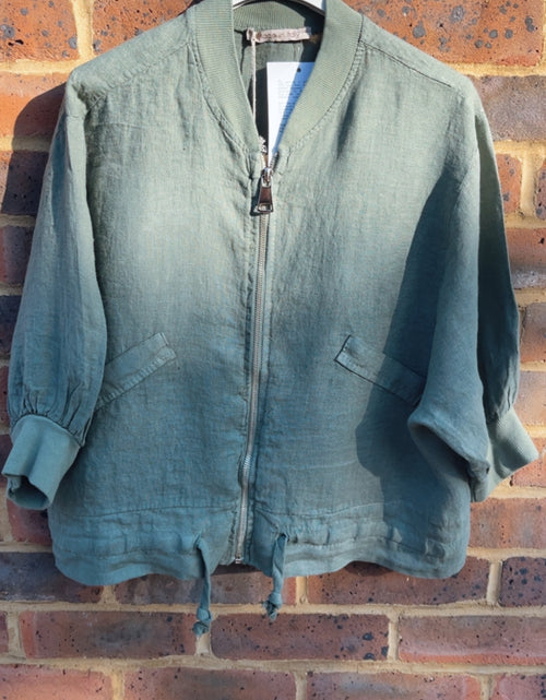 Load image into Gallery viewer, Linen Bomber Jacket - khaki
