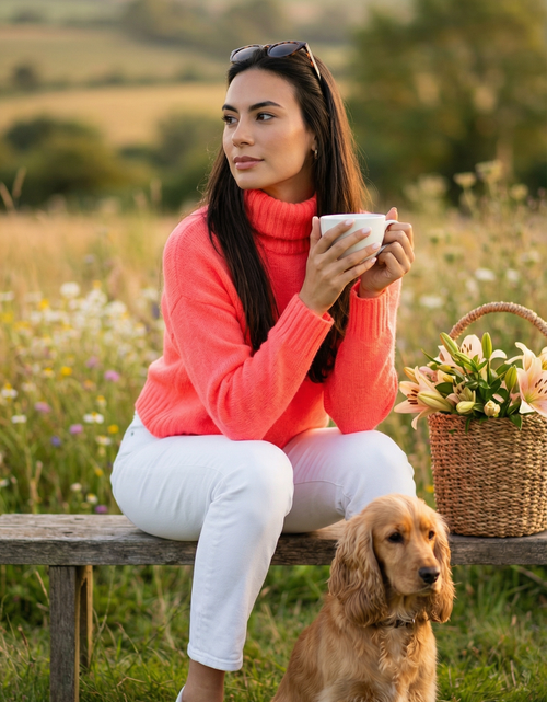 Load image into Gallery viewer, Daisy Roll-neck - neon coral
