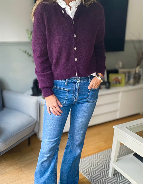Load image into Gallery viewer, Cropped Cardi - berry
