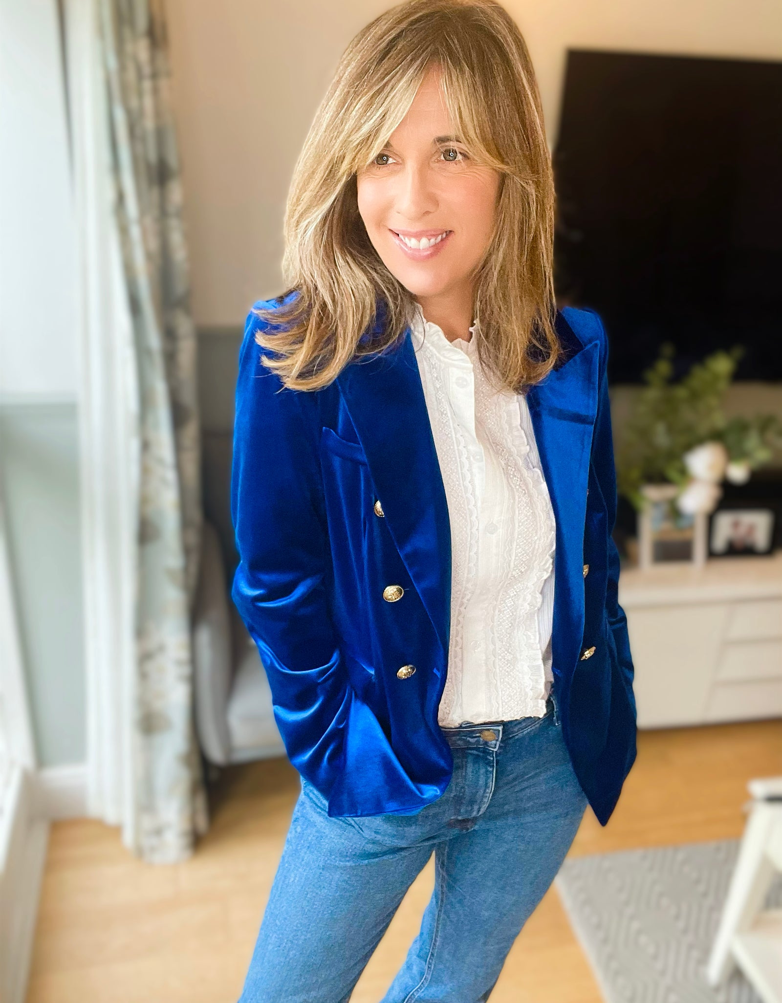 Electric Blue Velvet Blazer