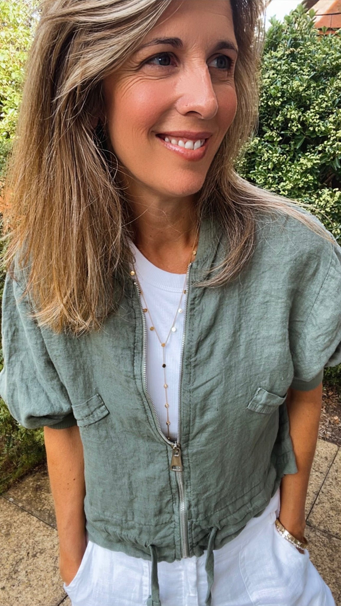 Linen Bomber Jacket - khaki
