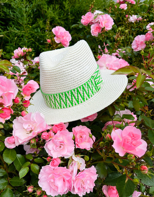 Load image into Gallery viewer, Summer Fedora With Neon Green Band
