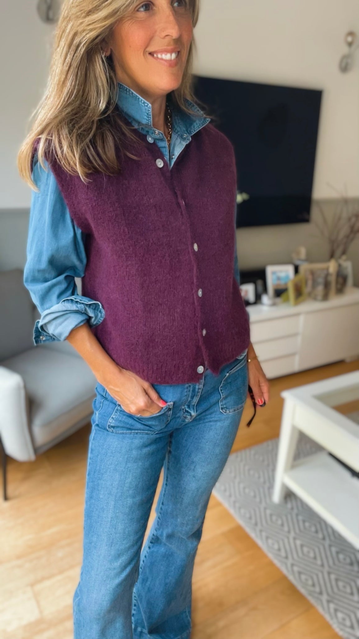 Buttoned Tank top - berry