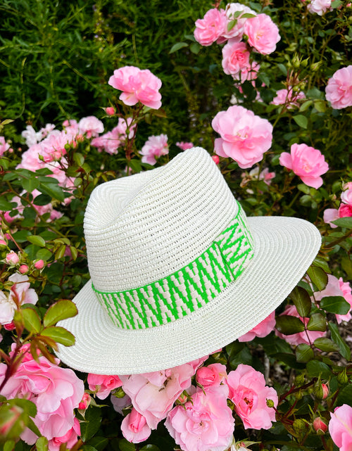 Load image into Gallery viewer, Summer Fedora With Neon Green Band
