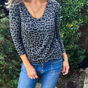 Leopard Print Top - charcoal