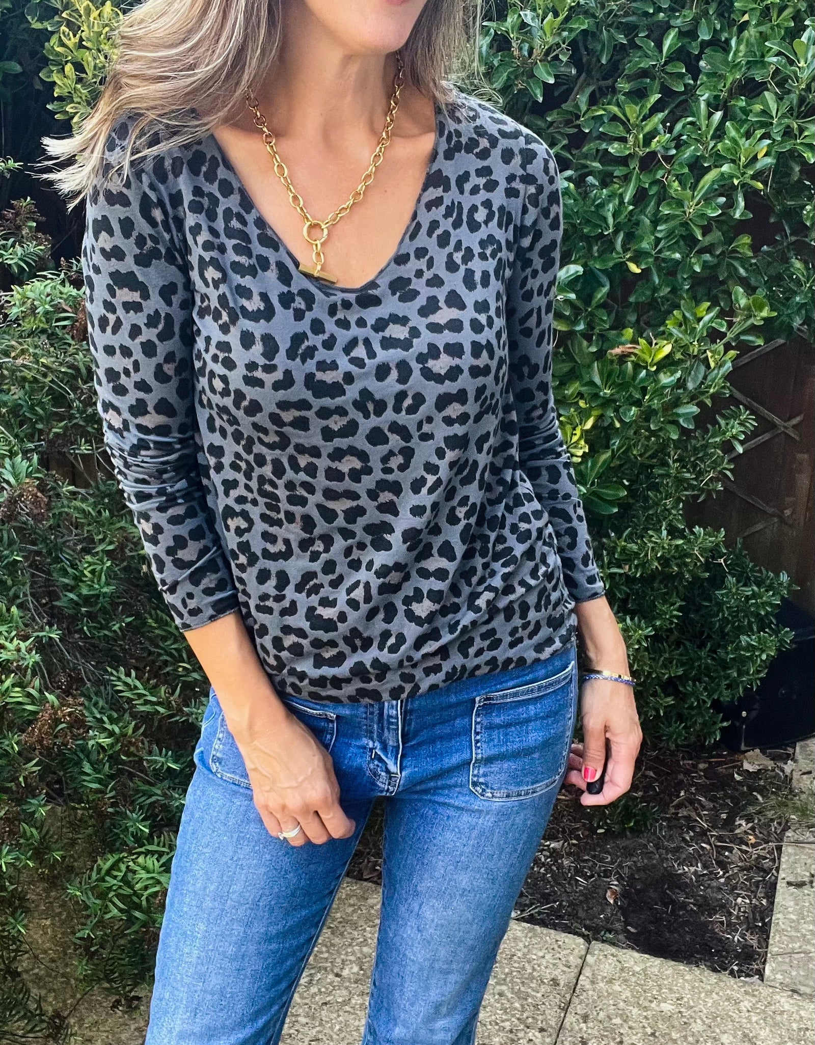 Leopard Print Top - charcoal