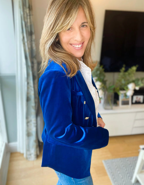 Load image into Gallery viewer, Electric Blue Velvet Blazer
