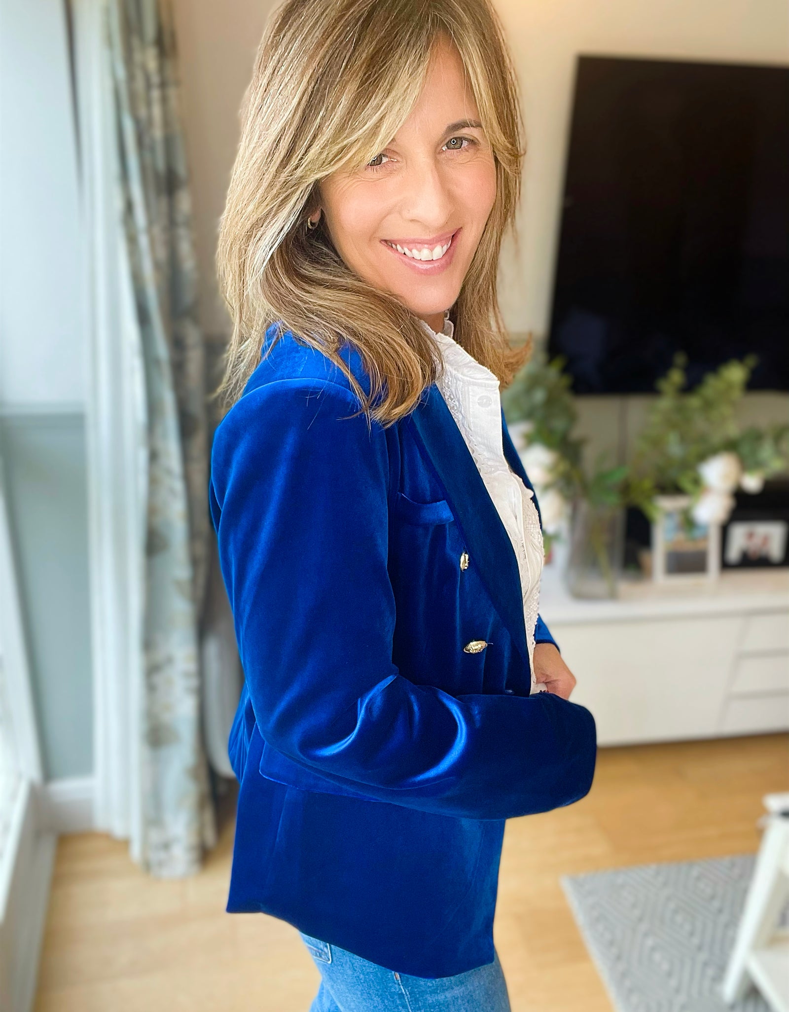 Electric Blue Velvet Blazer