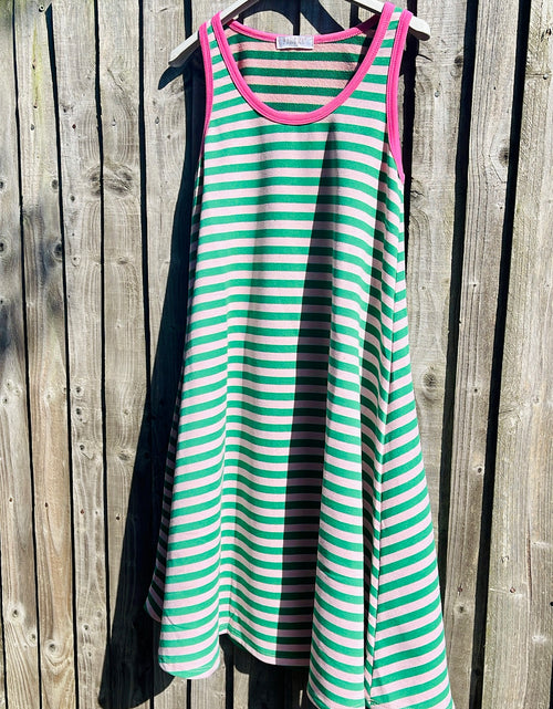 Load image into Gallery viewer, Sally Sun Dress - green stripe
