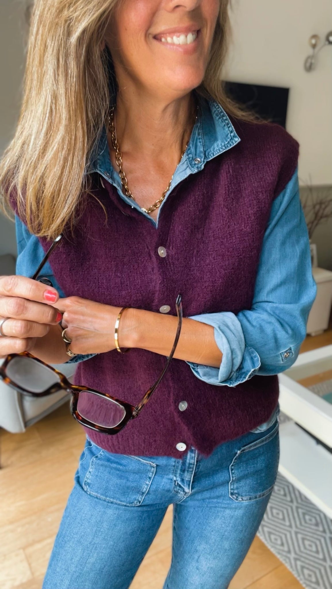 Buttoned Tank top - berry