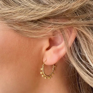 Gold Beaded Ball Hoops