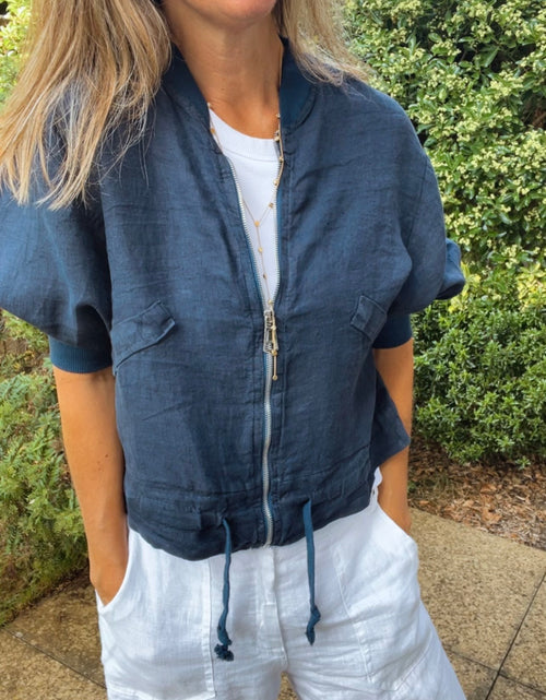 Load image into Gallery viewer, Linen Bomber Jacket - navy
