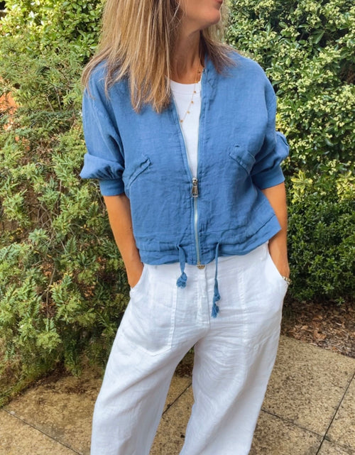 Load image into Gallery viewer, Linen Bomber Jacket - denim
