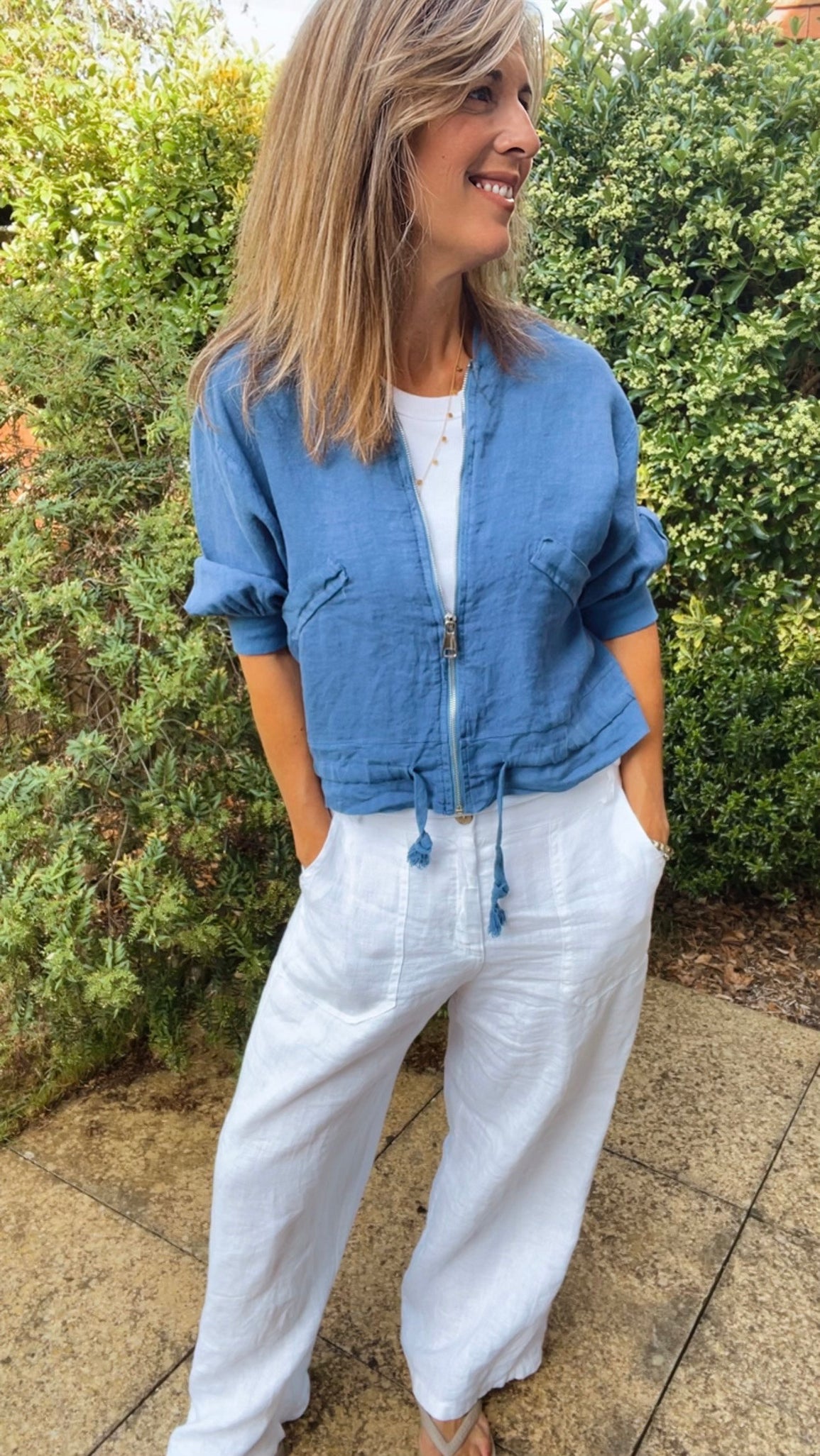 Linen Bomber Jacket - denim