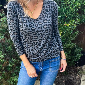 Leopard Print Top - charcoal