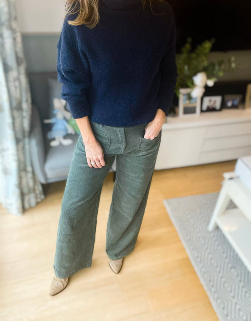 Load image into Gallery viewer, Khaki Wide Leg Cord Trousers
