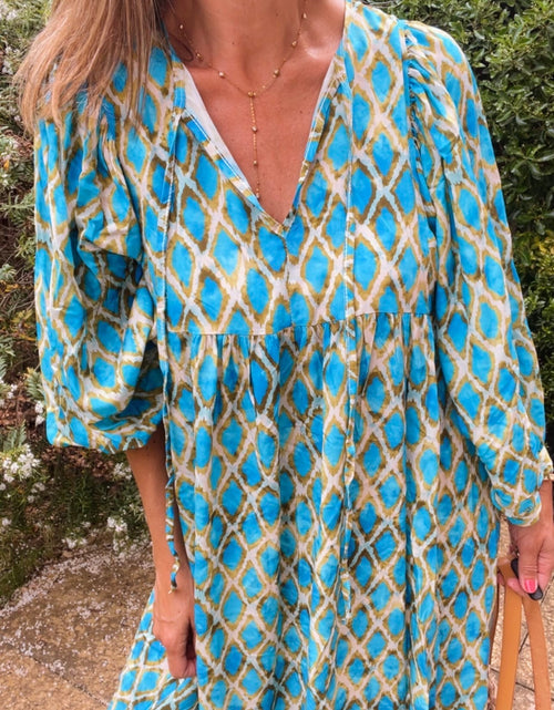 Load image into Gallery viewer, Indigo Dress - blue &amp; yellow
