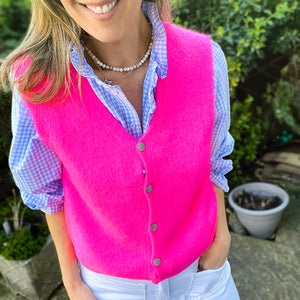 Neon Pink Buttoned Tank-Top