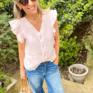 Dusty Pink Linen Frill Top