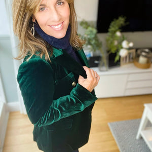 Emerald Green Velvet Fitted Blazer