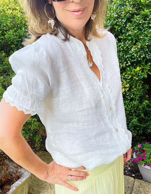 Load image into Gallery viewer, White V neck Cropped Sleeve Shirt
