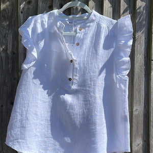 White Frill Linen Top