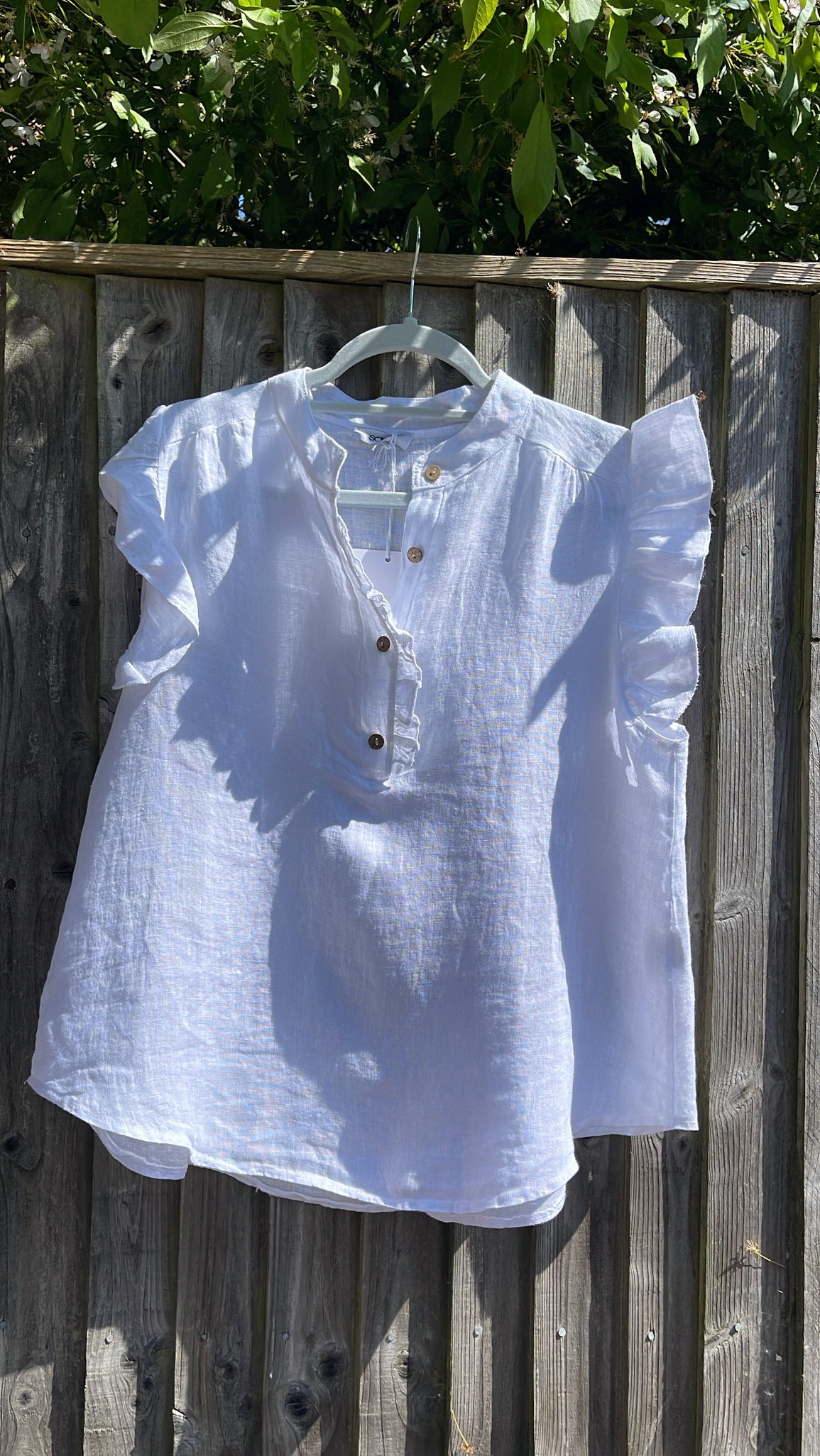 White Frill Linen Top
