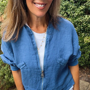 Linen Bomber Jacket - denim