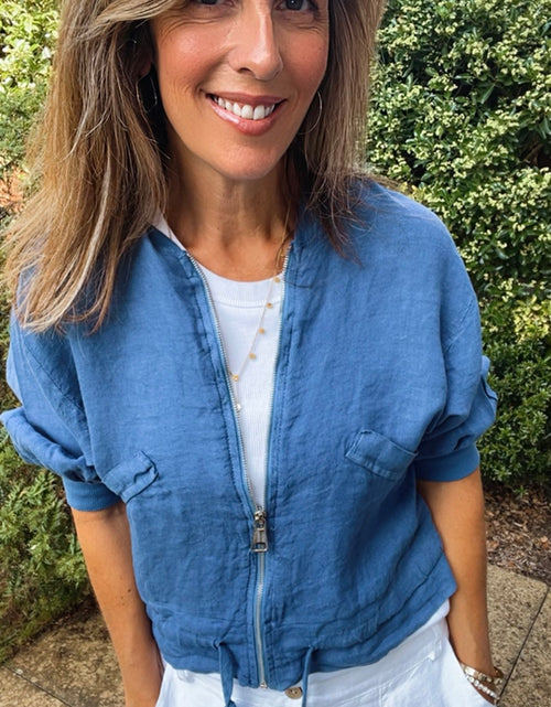Load image into Gallery viewer, Linen Bomber Jacket - denim
