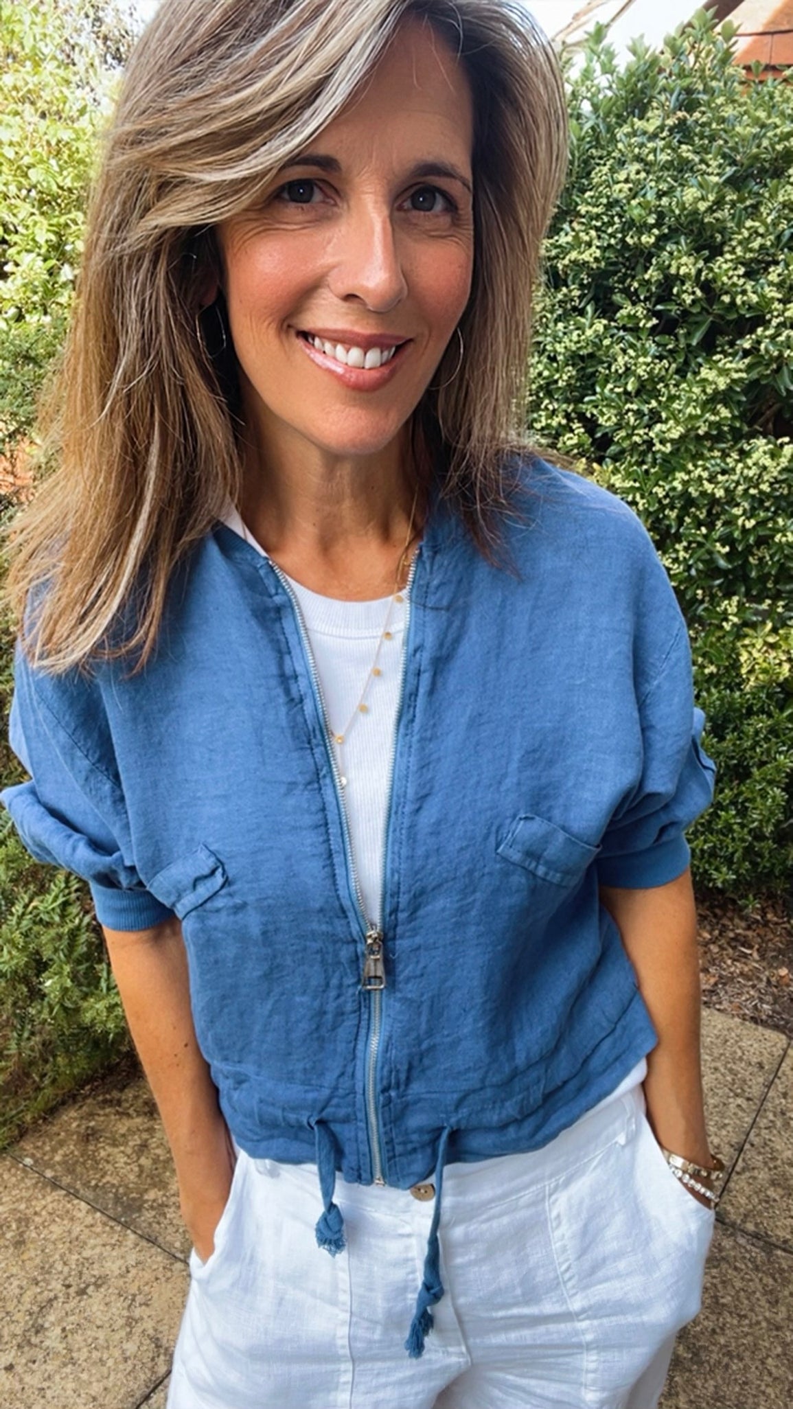 Linen Bomber Jacket - denim