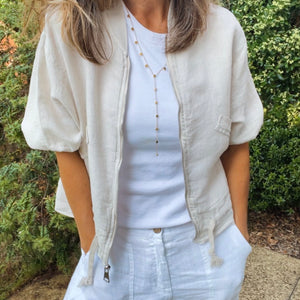 Linen Bomber Jacket - stone