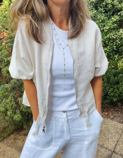 Load image into Gallery viewer, Linen Bomber Jacket - stone
