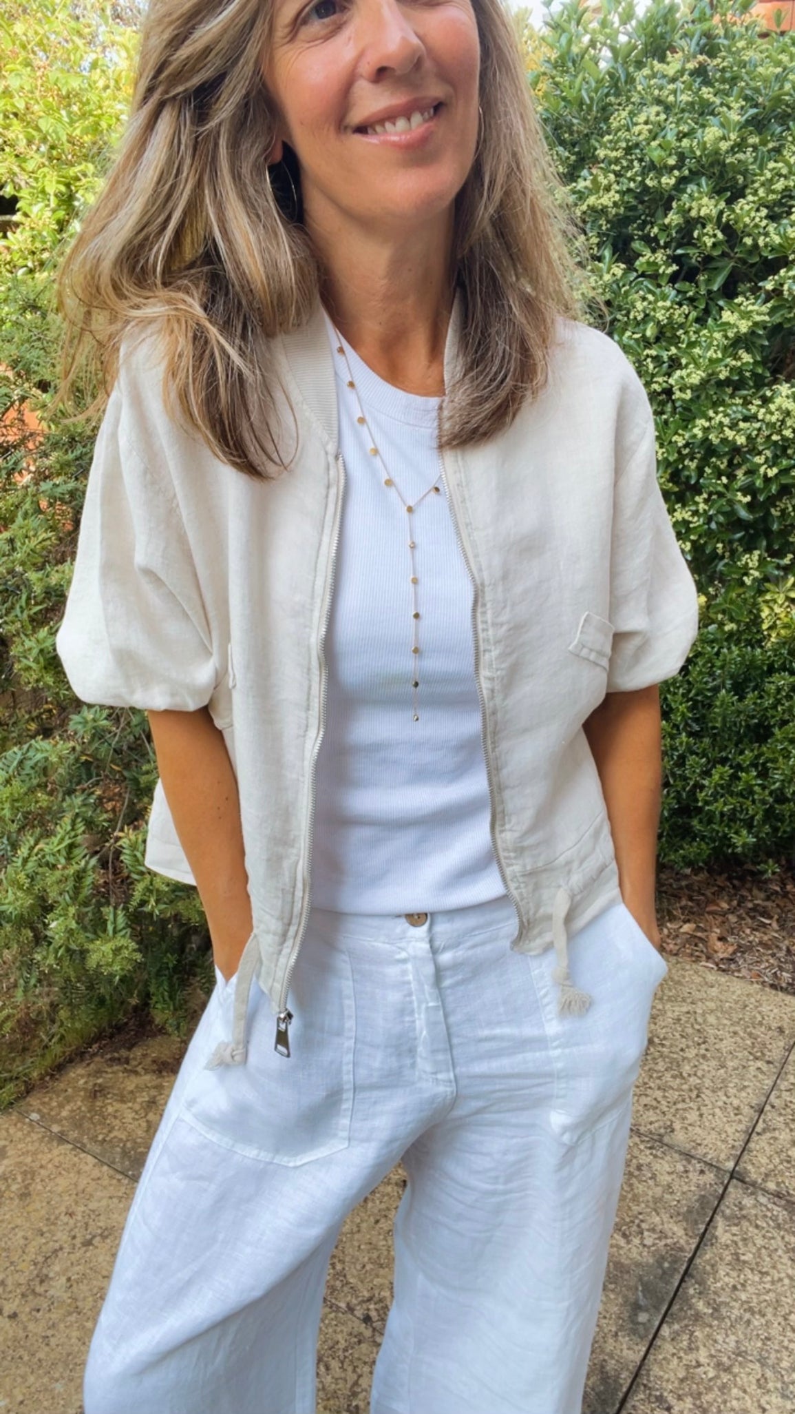 Linen Bomber Jacket - stone