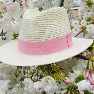 Summer Straw Fedora With Pink Linen Stripe Band