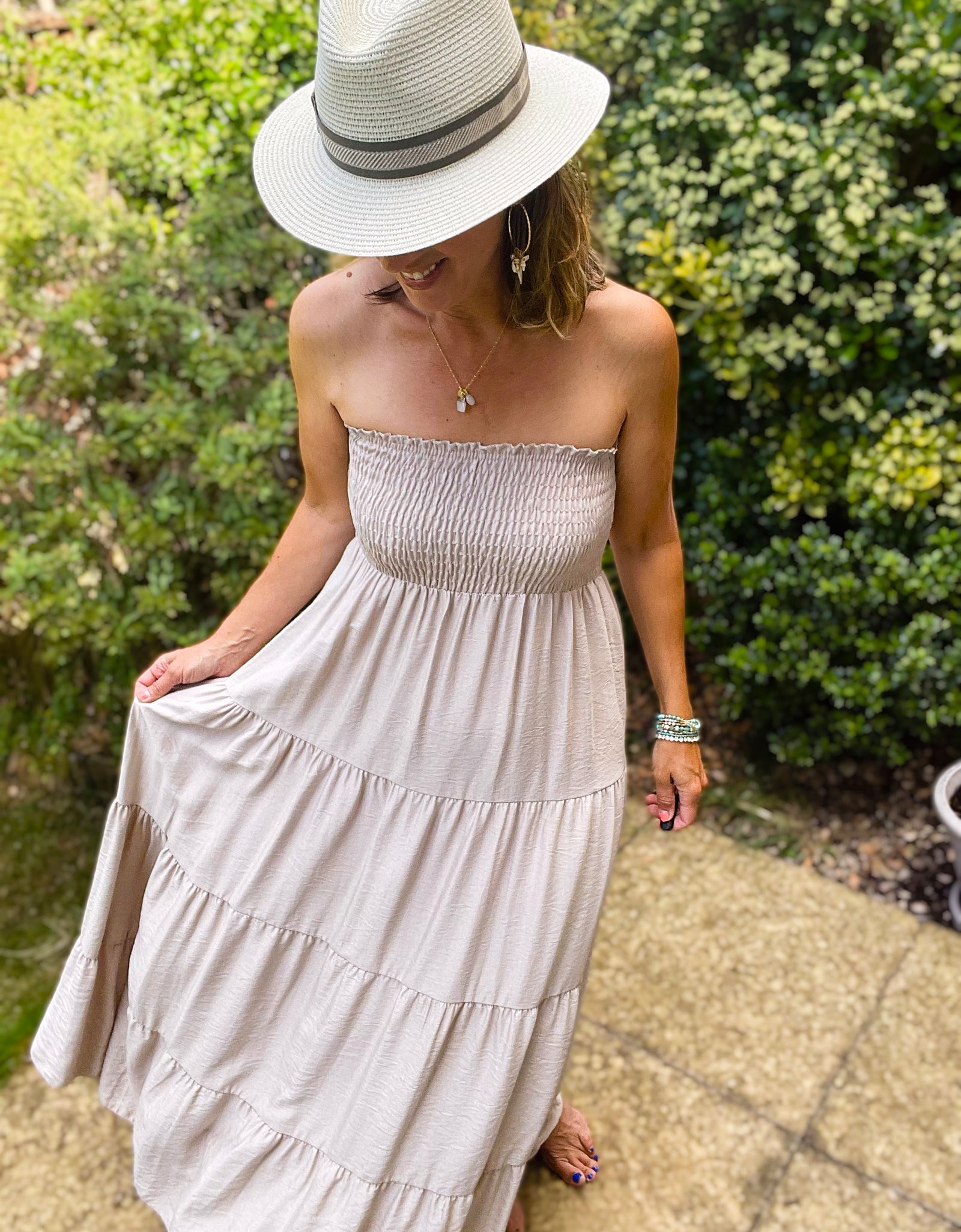Beige Tiered Maxi Dress