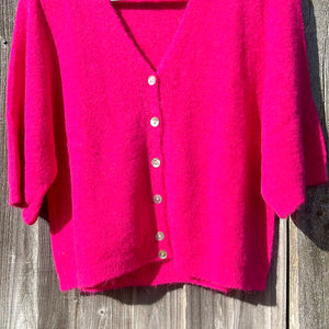 V Neck Cardi - fuchsia