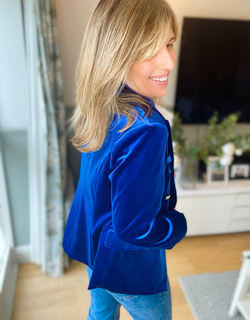 Load image into Gallery viewer, Electric Blue Velvet Blazer
