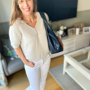 Oatmeal Buttoned Cropped Jumper