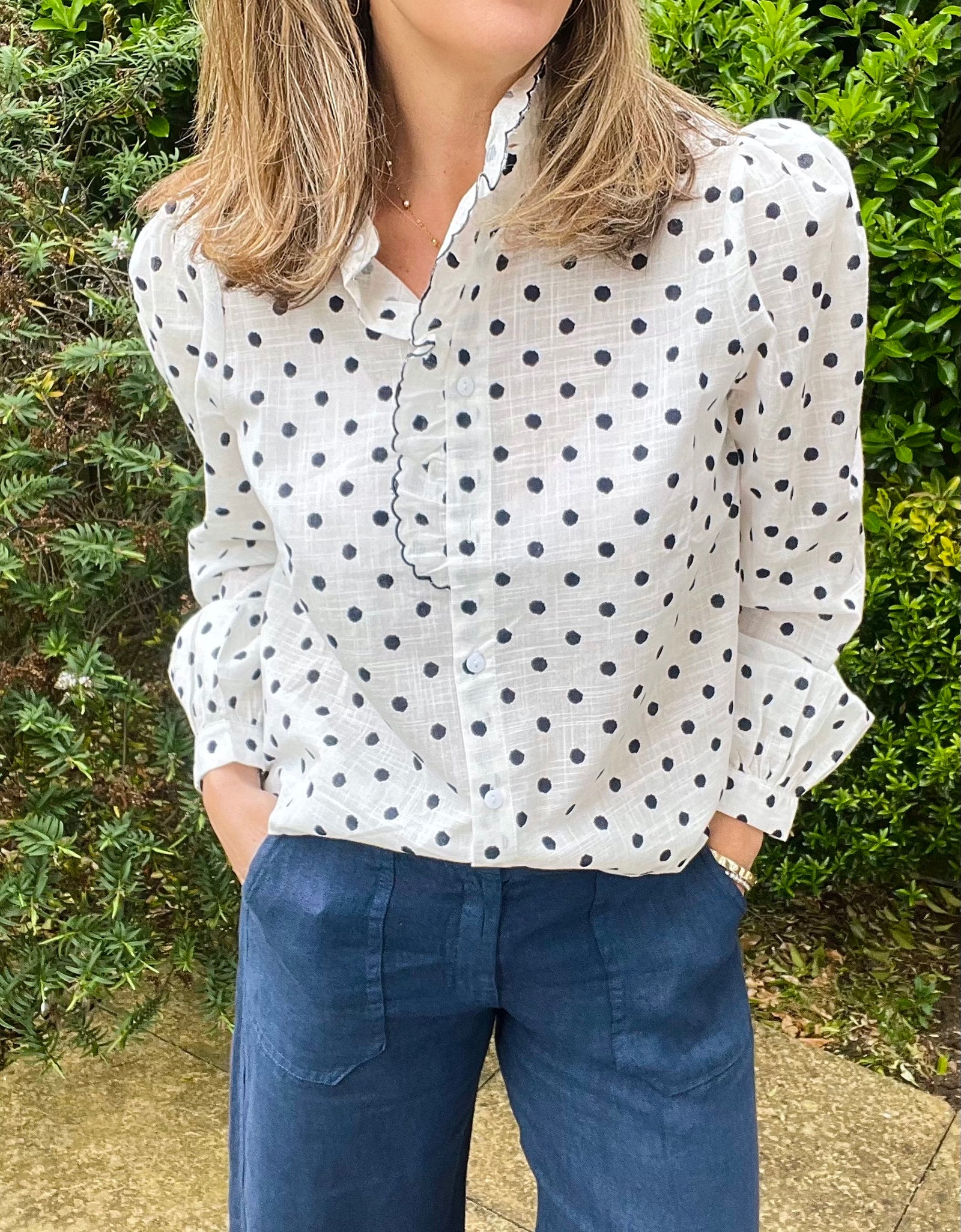 Polka Dot Ruffle Shirt