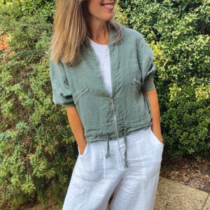 Linen Bomber Jacket - khaki