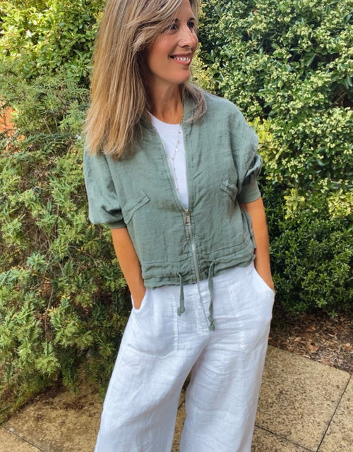 Load image into Gallery viewer, Linen Bomber Jacket - khaki
