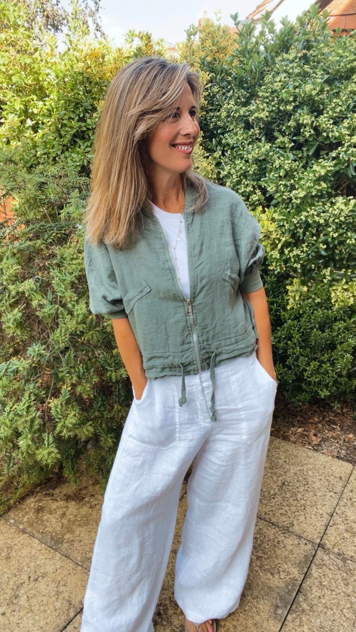 Linen Bomber Jacket - khaki
