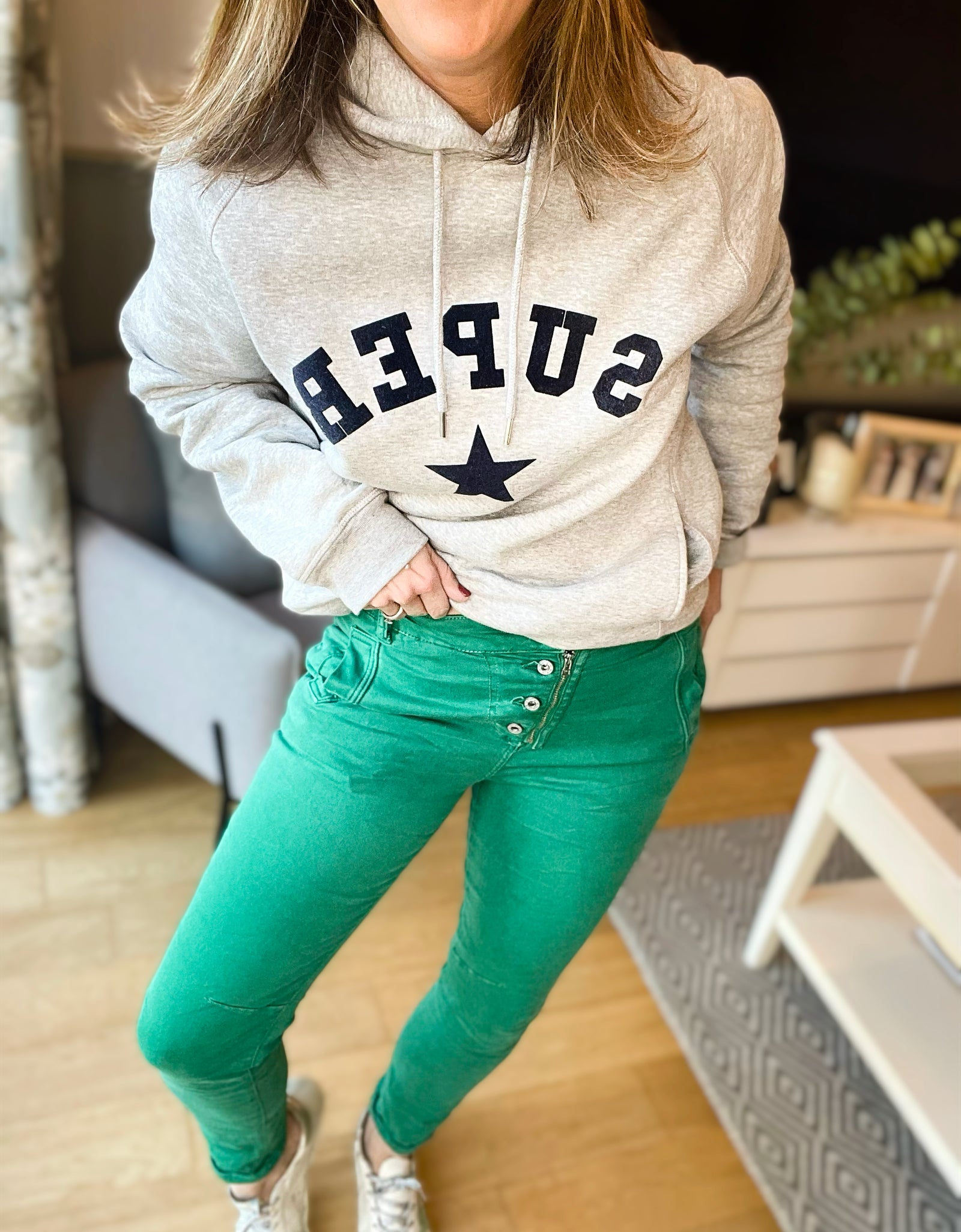 Green Stretchy Fitted Jeans