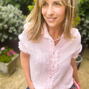 Baby Pink Cropped Sleeve Shirt